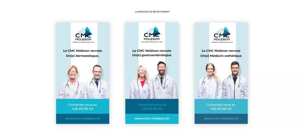 Encarts publicitaire recrutement médecins B2B Clinique Moleson